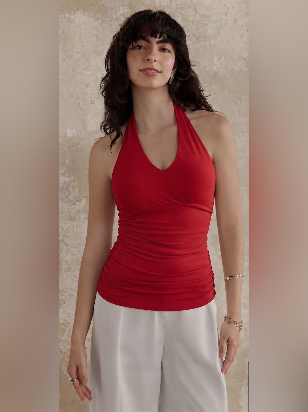 OGL Red Halter Neck Side Gathered Airy Bra Tank Size Large